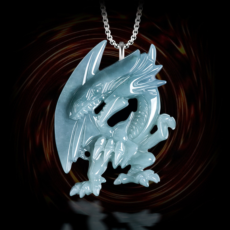 Necklaces - Blue Myanmar Jadeite Dragon Pendant Necklace
