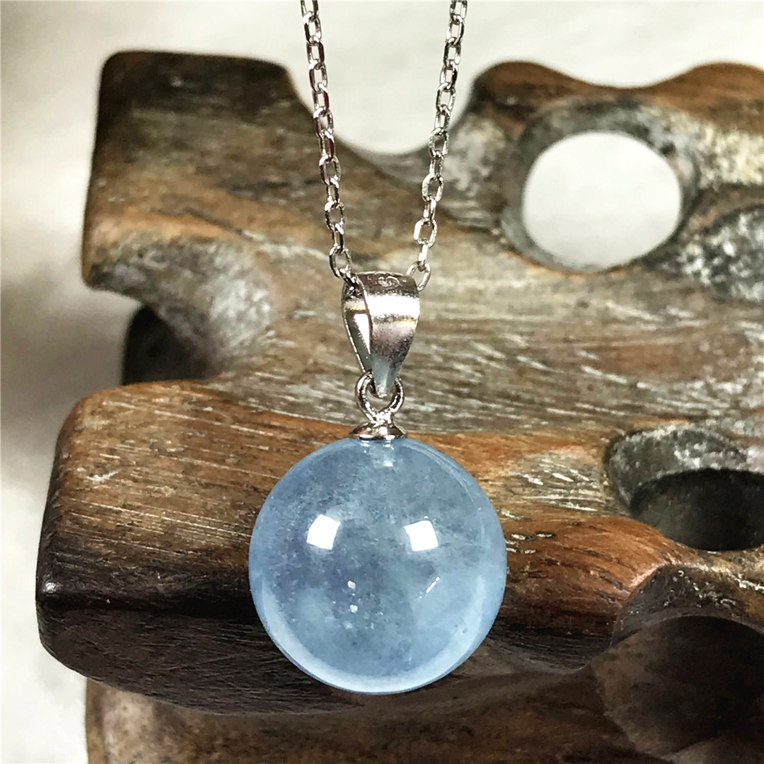 13mm Natural Blue Aquamarine P - 925 Sterling Silver Chain Necklace Men review and price