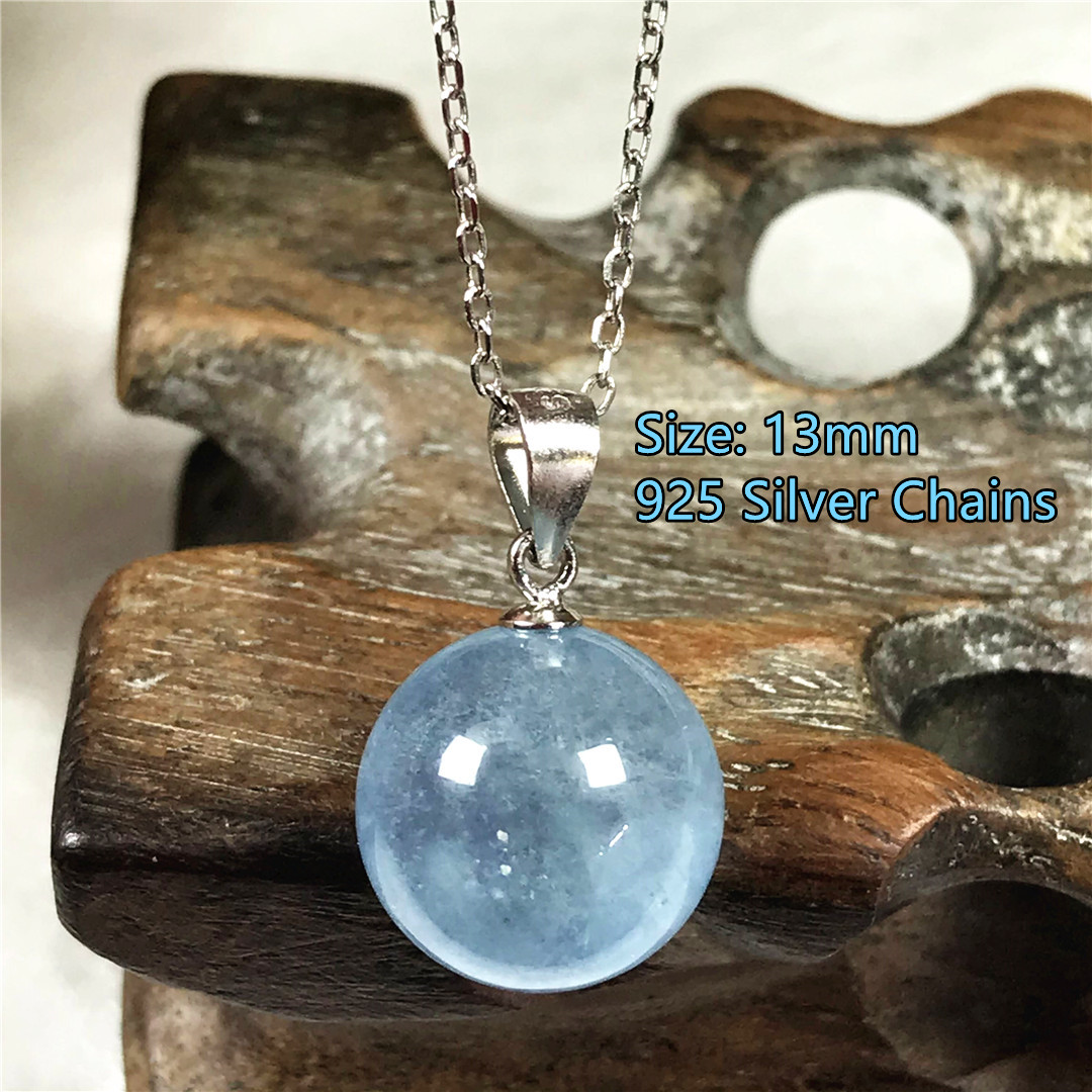 13mm Natural Blue Aquamarine P - 925 Sterling Silver Chain Necklace Men review and price