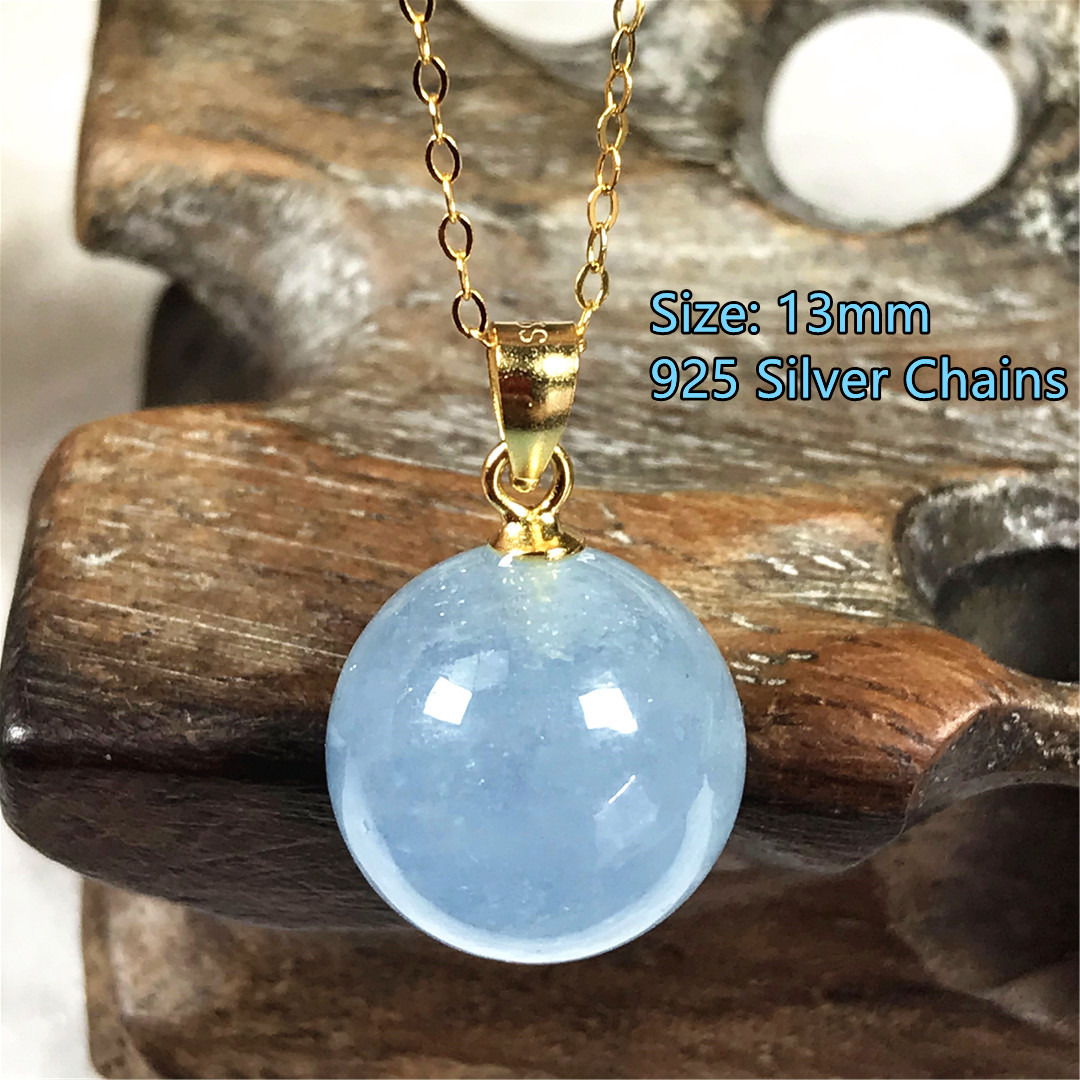 13mm Natural Blue Aquamarine P - 925 Sterling Silver Chain Necklace Men review and price