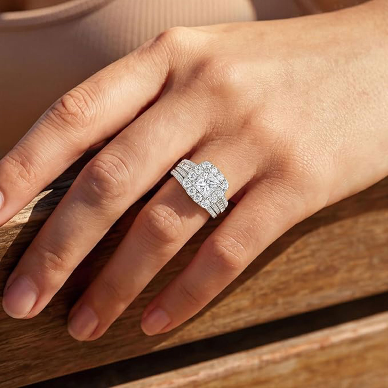 Newshe 2Pcs 925 Silver Wedding - Moissanite Engagement Ring 1 Carat review and price
