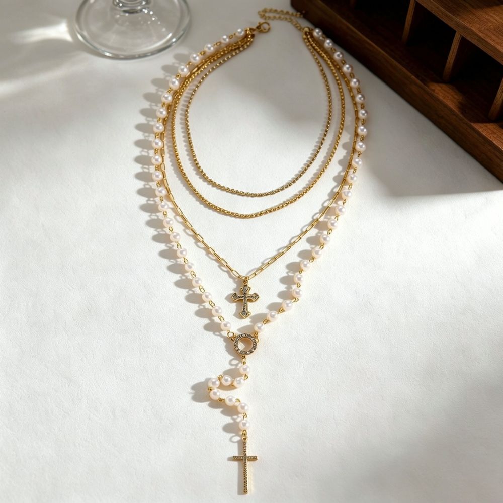 Elegant Layered Cross Pendant  - Layered Pendant Necklace Aesthetic review and price