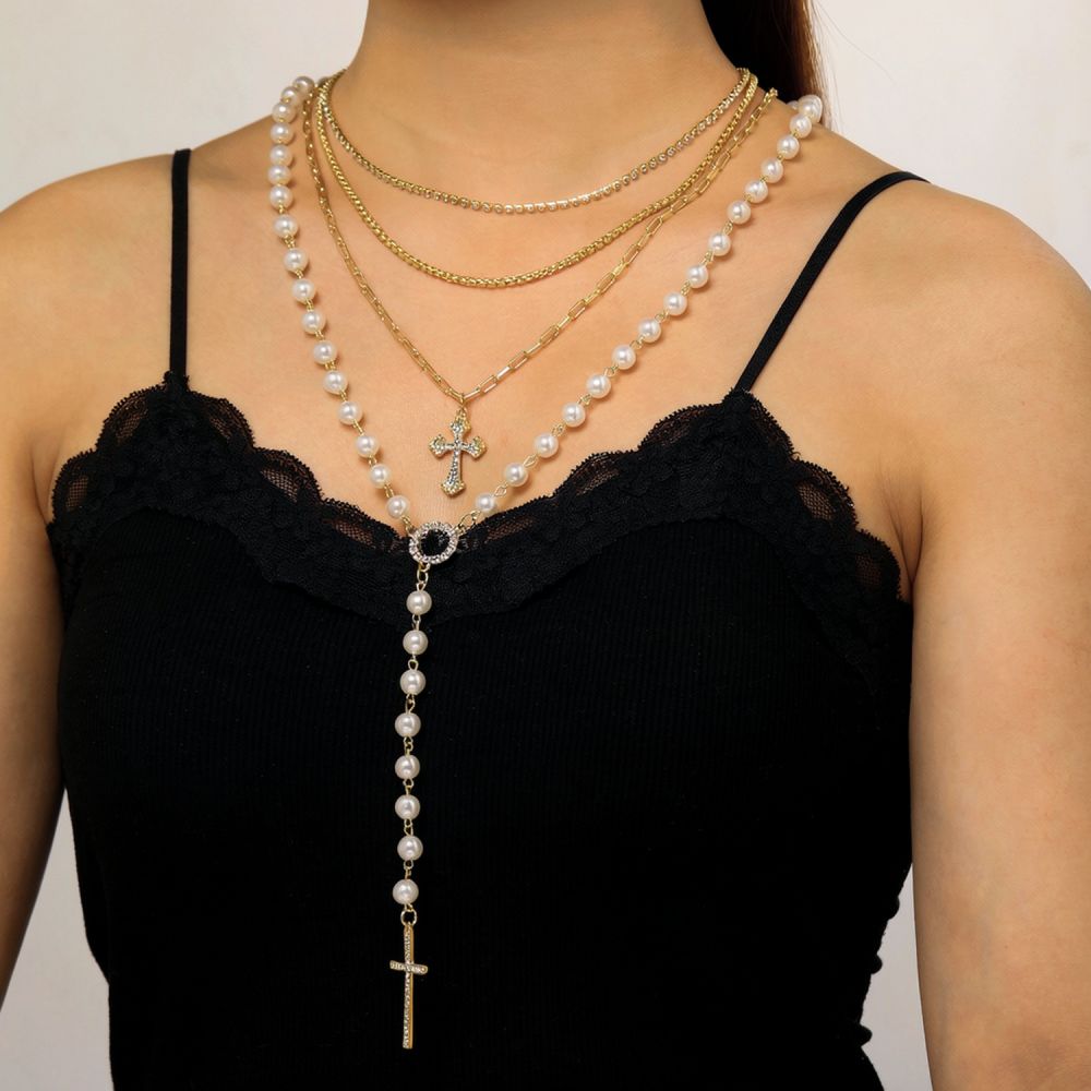 Elegant Layered Cross Pendant  - Layered Pendant Necklace Aesthetic review and price