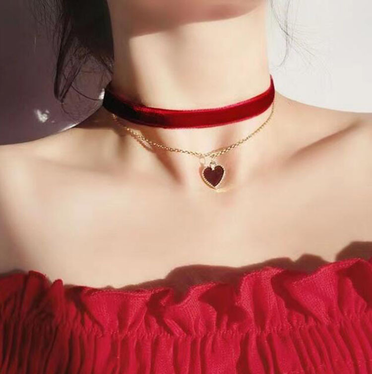 Romantic Double Layer Choker N - Layered Pendant Necklace Aesthetic review and price
