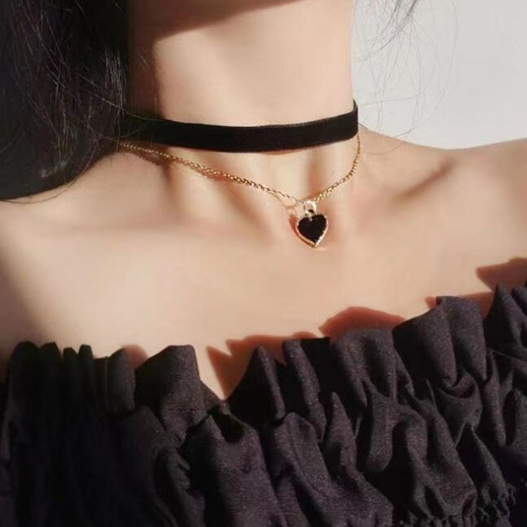 Romantic Double Layer Choker N - Layered Pendant Necklace Aesthetic review and price