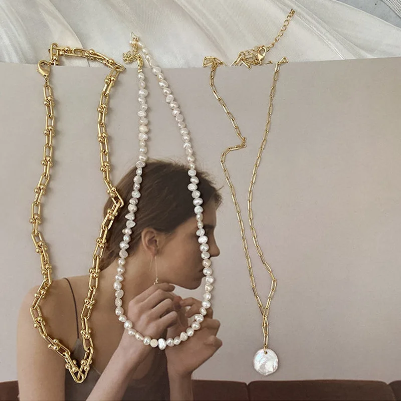 French Retro Link Chain Natura - Pearl Choker Necklace Vintage review and price