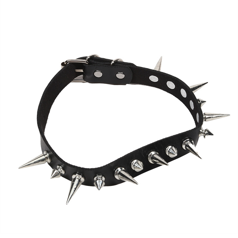 Punk Long Spike Choker Faux Le - Goth Punk Spike Choker review and price