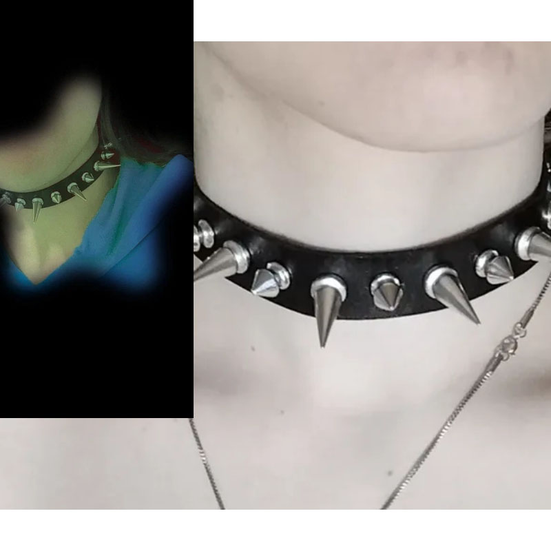 Punk Long Spike Choker Faux Le - Goth Punk Spike Choker review and price